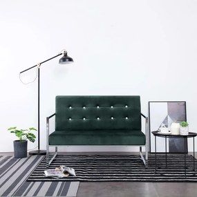 Καναπές Διθέσιος με Μπράτσα Σκούρο Πράσινο από Βελούδο &amp; Χρώμιο