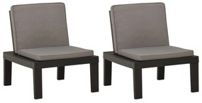 vidaXL Πολυθρόνες Κήπου 2 Τεμαχίων Γκρι Πλαστικές με Μαξιλάρια