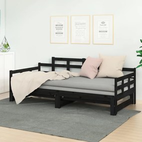 Καναπές Κρεβάτι Συρόμενος Μαύρος 2x(90x190) εκ. Μασίφ Πεύκο
