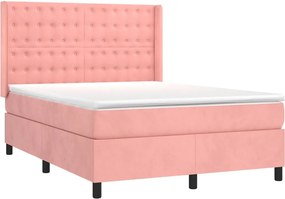 vidaXL Κρεβάτι Boxspring με Στρώμα &amp; LED Ροζ 140x200 εκ. Βελούδινο