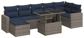 vidaXL Σετ Σαλονιού Κήπου 8 τεμ. Γκρι Συνθετικό Ρατάν Μαξιλάρια Ακακία