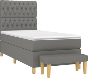 vidaXL Κρεβάτι Boxspring με Στρώμα Σκούρο Γκρι 100x200 εκ. Υφασμάτινο