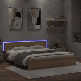 Πλαίσιο Κρεβατιού με Κεφαλάρι/LED Sonoma δρυς 200 x 200 εκ. - Καφέ
