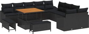 vidaXL Σετ Καναπέ Κήπου με μαξιλάρι 13 pcs Μαύρο Πολυ ράταν