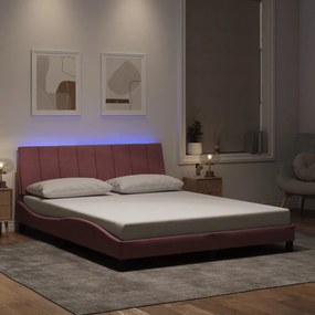 vidaXL Πλαίσιο Κρεβατιού με LED Ροζ 160x200 εκ. Βελούδινο