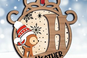 Σετ των 3 Intra απο ξύλο plywood 3mm-4mm πάχος Χριστουγεννιάτικο γράμμα H στολίδι Γιορτές Δίασταση 8x8 cm INTRAFABR-109750647