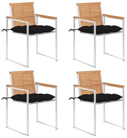 vidaXL Καρέκλες Κήπου 4 τεμ. από Μασίφ Ξύλο Teak με Μαξιλάρια