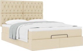 vidaXL Οθωμανικό κρεβάτι με στρώμα Cream 140x190cm ύφασμα