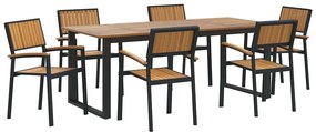 vidaXL Σέτ φαγητού για κήπο 7 pcs Μαύρο και καφέ 200 x 90 x 75 cm