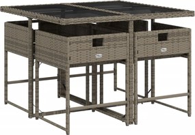 vidaXL Σετ Τραπεζαρίας Κήπου 5 τεμ. Γκρι Συνθ. Ρατάν με Μαξιλάρια