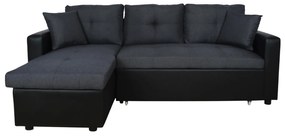 Γωνιακός καναπές - Κρεβάτι WAYNE Γκρί με PU Μαύρο 220x146x86Υ εκ. 220x146x86 εκ.