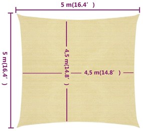Πανί Σκίασης Μπεζ 5 x 5 μ. από HDPE 160 γρ./μ² - Μπεζ