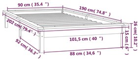 Πλαίσιο Κρεβατιού με LED Γκρι 90 x 190 εκ. Μονό από Μασίφ Ξύλο - Γκρι