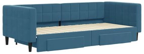vidaXL Καναπές Κρεβάτι Συρόμενος Μπλε 90x200 εκ. Βελούδινος &amp; Συρτάρια