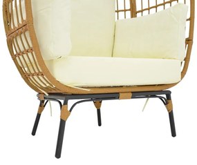 Πολυθρόνα Frox wicker rattan φυσικό-μεταλλικό φυσικό-μαύρο πόδι-μπεζ μαξιλάρι 96x76x145εκ 96x76x145 εκ.