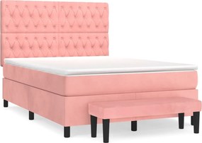 vidaXL Κρεβάτι Boxspring με Στρώμα Ροζ 140x200 εκ. Βελούδινο