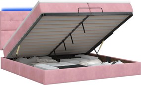 vidaXL Κρεβάτι Ottoman με Στρώμα και LED Ροζ 200 x 200 cm Βελούδο