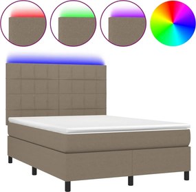 vidaXL Κρεβάτι Boxspring με Στρώμα &amp; LED Taupe 140x190 εκ. Υφασμάτινο