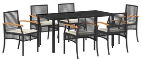 vidaXL Σέτ φαγητού για κήπο 7 pcs Μαύρο συνθετικό ρατάν