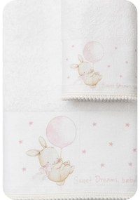 Borea Πετσέτες Σετ 2ΤΜΧ Sweet Dreams Baby Λευκό-Ροζ 70 x 120 / 30 x 50 cm Λευκό-Ροζ