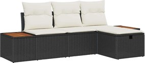 vidaXL Σετ Καναπέ Κήπου με μαξιλάρι 4 pcs Μαύρο Πολυ ράταν