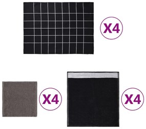 vidaXL Σετ Πετσετών 12 Τεμαχίων Μαύρες Βαμβακερές