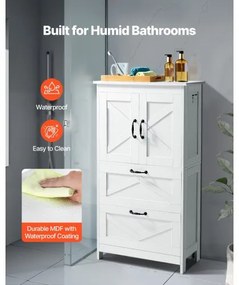 VEVOR Wooden Bathroom Floor Cabinet Storage 2 Drawers and Adjustable Shelf White