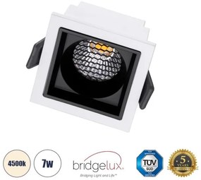 Χωνευτό Σποτ Downlight LED TrimLess 7W Λευκό-Μαύρο Φυσικό 4500K PLUTO-S 60264 Globostar-60264-Λευκό 60264
