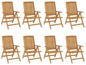 vidaXL Καρέκλες Κήπου Ανακλινόμενες 8 τεμ. Μασίφ Ξύλο Teak &amp; Μαξιλάρια