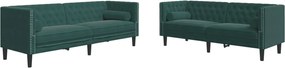 vidaXL Καναπές Chesterfield Σετ 2 Τεμ. με Στηρίγματα Πράσινο Βελούδο