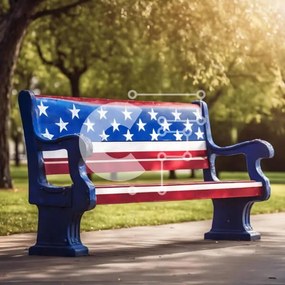 Intra Συλλεκτικό Ξύλινο Παζλ Plywood 4mm - Παγκάκι πάρκου American Flag στη μέση του πάρκου Σε Ξύλινο Κουτί - Διαστάσεις Puzzle: 10x10 cm – 25 κομμάτια