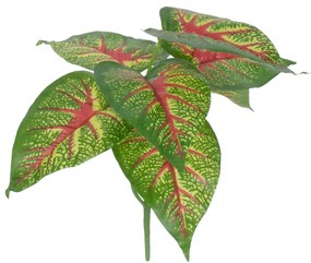 GloboStar® CALADIUM 78218 Τεχνητό Φυτό Καλάδιο - Μπουκέτο Διακοσμητικών Φυτών - Κλαδιών με Φύλλωμα Πράσινο - Κίτρινο - Κόκκινο Υ23cm