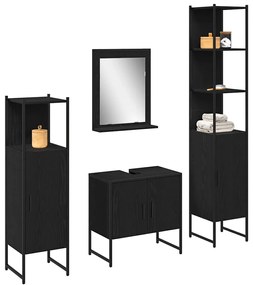 vidaXL Σετ Επίπλων Μπάνιου με πόρτα 4 pcs Μαύρο 33 x 33 x 185.5 εκ