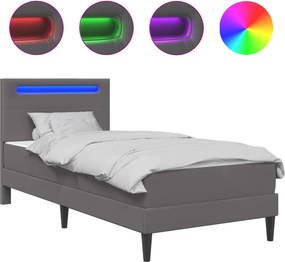 vidaXL Σκελετός κρεβατιού με στρώμα Γκρι 90 x 200 cm Τεχνητό Δέρμα