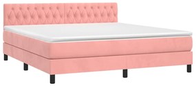 Κρεβάτι Boxspring με Στρώμα &amp; LED Ροζ 160x200 εκ. Βελούδινο - Ροζ