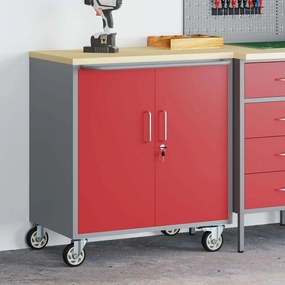 vidaXL Εργαστήριο με τροχούς Κόκκινο και γκρι 75 x 45 x 85 εκ.