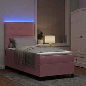 vidaXL Κρεβάτι με ελατήρια με στρώμα Ροζ 90 x 200 cm Βελούδο