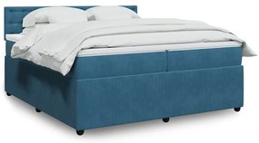 vidaXL Κρεβάτι Boxspring με Στρώμα Μπλε 200x200 εκ. Βελούδινο