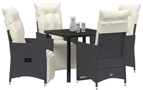 vidaXL Σέτ φαγητού για κήπο με μαξιλάρι 5 pcs Μαύρο Πολυ ράταν