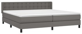 vidaXL Κρεβάτι Boxspring με Στρώμα Γκρι 200x200 εκ. Συνθετικό Δέρμα