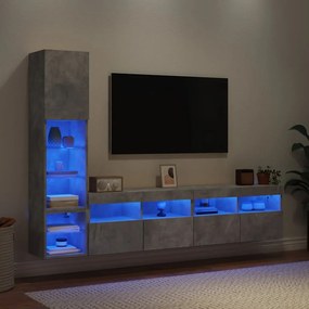 vidaXL Έπιπλα Τοίχου Τηλεόρασης 4 τεμ. LED Γκρι Σκυρ. από Επεξ. Ξύλο