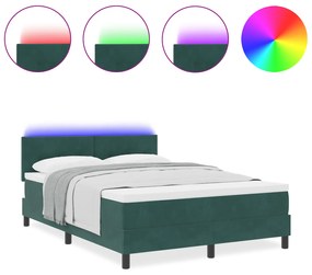 vidaXL κρεβάτι με ελατήριο και στρώμα  & LED πράσινο σκούρο 140x200 εκ. βελούδο