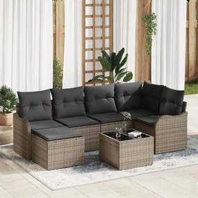 vidaXL Σετ Καναπέ Κήπου με μαξιλάρι 7 pcs Γκρι Πολυ ράταν