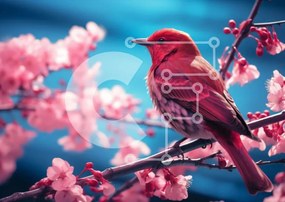 Intra Συλλεκτικό Ξύλινο Παζλ Plywood 4mm - Κόκκινο πουλί στην κερασιά Σε Ξύλινο Κουτί - Διαστάσεις: 10x10 cm – 25 κομμάτια