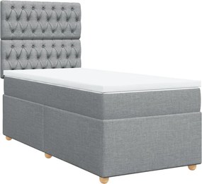 vidaXL Κρεβάτι Boxspring με Στρώμα Ανοιχτό Γκρι 90x200 εκ. Υφασμάτινο