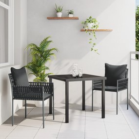 vidaXL 3 Πειραματική Σετ Γευμάτων Κήπου με Μαξιλάρια Μαύρο Συνθετικό Ρατάν
