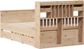 vidaXL Κρεβάτι Βιβλιοθήκη Χωρίς Στρώμα 135x190 εκ Μασίφ Ξύλο Πεύκου