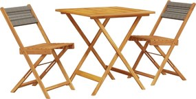 vidaXL Σετ Επίπλων Bistro 3 τεμ.Γκρι Πολυπροπυλένιο/Μασίφ Ξύλο