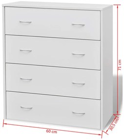 Συρταριέρα με 4 Συρτάρια Λευκή 60 x 30,5 x 71 εκ. - Λευκό