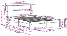 Κρεβάτι Βιβλιοθήκη Χωρίς Στρώμα 150x200 εκ Μασίφ Ξύλο Πεύκου - Λευκό